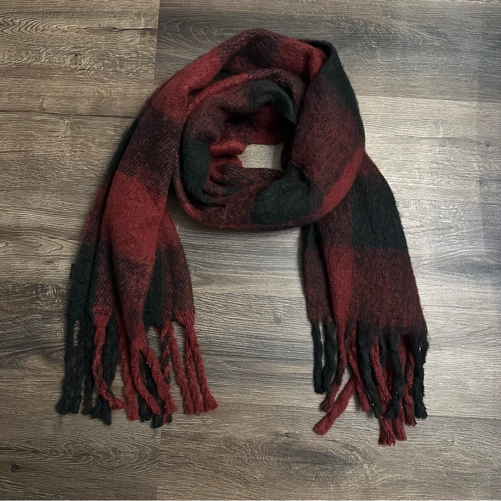 Steve Madden Red and Black Plaid Scarf